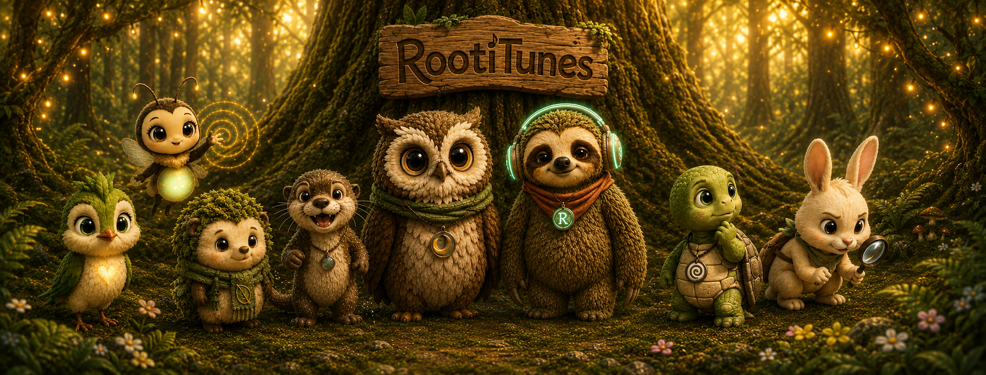 The RootiTunes forest friends gathered beneath the Heart Tree in Rhythm Grove